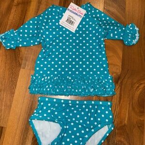 Ruffle butts blue white polka dot swimsuit 3-6‎ months NWT bathing suit